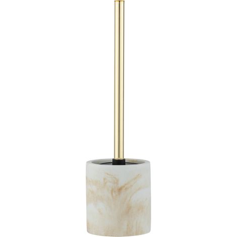 Wenko – Porte-brosse WC design marbre blanc et or – Brosse WC noire remplaçable – Dimensions 7,5 x 37 cm – Accessoire salle de bain décoratif