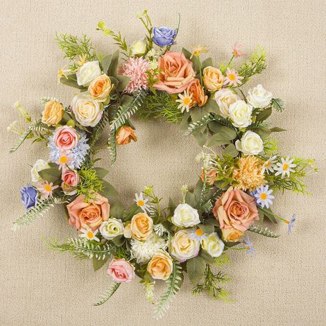 Guirlande Florale Artificielle - 45 cm - Pour Porte D'Entrée Mur Ou Porche - Rose Pivoine Fleurs Sauvages - 1 Pièce (1/5)