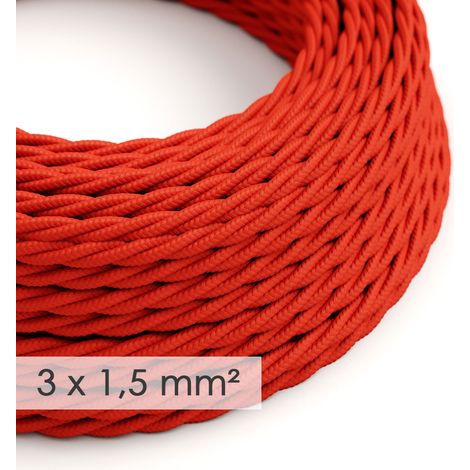 Creative-Cables Cavo elettrico in tessuto, Sezione 3x1,50, Rosso TM09, 10 m, Trecciato effetto seta