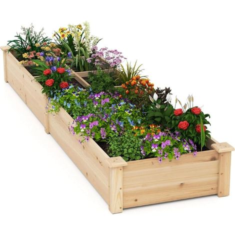 Letto da giardino rialzato in legno con 2 fioriere, 228x62x25 cm