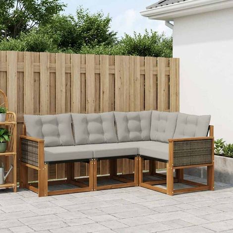 vidaXL Set di divani da esterno 4 pcs Naturale e Grigio Chiaro