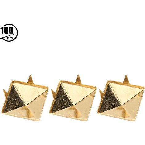 100 rivets pyramidaux carrés punk à 4 griffes, clous métalliques dorés de 10 mm, pour bracelets, vêtements, chaussures et sacs à main (1/4)