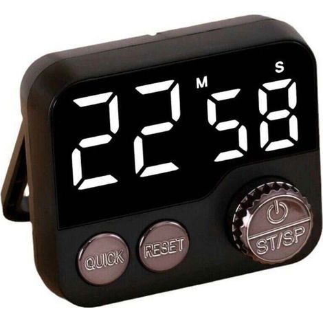 Minuteur de cuisine numérique - Minuteur de cuisine - Minuteur - Grand écran LED - Bouton rotatif - Design magnétique - Support de suspension - Noir (1/4)
