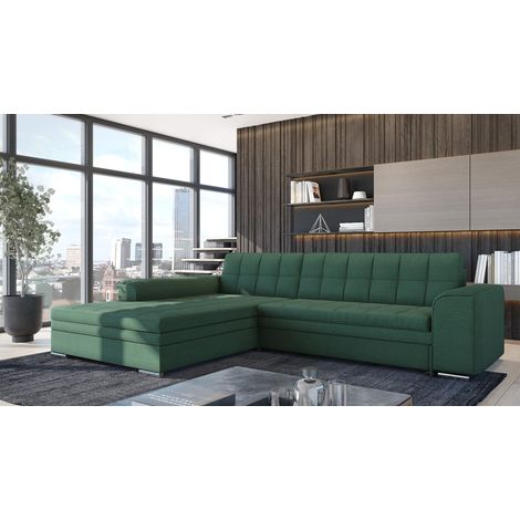 Ecksofa Schlafsofa Sofa LUSAKA in Stoff Lincoln Flaschengrün Ottomane Links