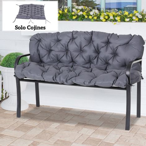 Cojín para Banco de Jardín o para Balancín de Jardín 132x110x10 cm de 2 Plazas con 6 Cordones de Fijación Gris Oscuro (1/5)