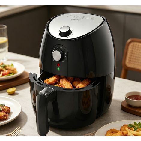 Friteuse sans huile électrique 1500W, panier antiadhésif température réglable 80-200℃ minuterie 30min, cuisson saine compacte pour la cuisine (1/3)