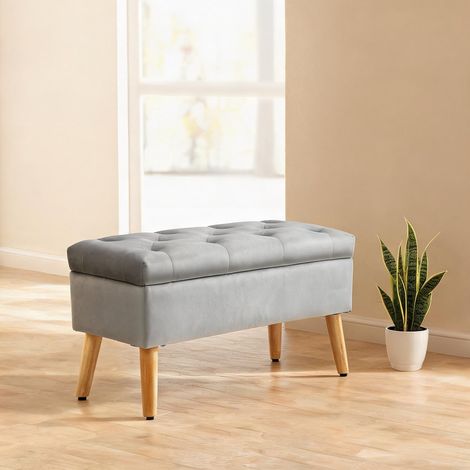 Pouf coloris gris en polyester mousse 80 x 35 x 42 cm (1/5)