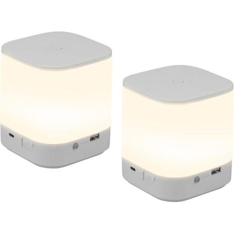 Homefire Lot de 2 lampes de chevet LED tactiles à intensité variable rechargeables par USB 3600 mAh avec 3 températures de couleur (1/4)