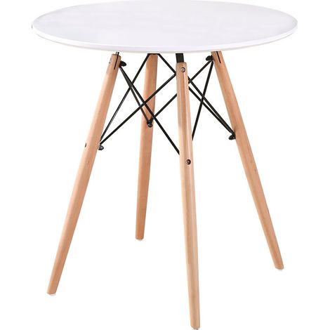 Table à manger \Table de Basse ronde scandinave scandinave pieds en bois 70 cm blanc (1/5)
