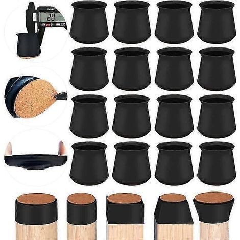 Protections pour pieds de chaise, 16 housses de chaise en silicone avec patins en feutre, protections pour pieds de chaise ronds/carrés, compatibles avec les pieds de chaise et de table. (1/5)