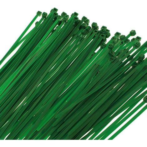 Lot de 100 colliers de serrage en plastique verts pour jardin, câbles et tuyaux, pour électriciens et jardinage (2,5 mm x 150 mm)