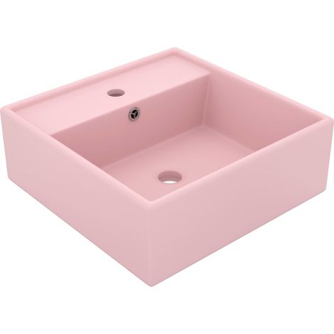 Lavabo de luxe avec trop-plein, carré, rose mat, 41 x 41 cm