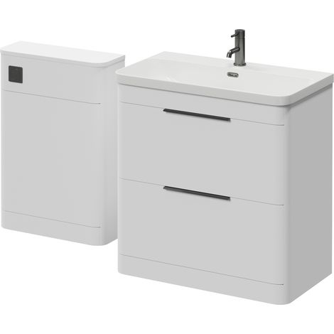 Oslo Gloss White 1350mm Vanity Unit Toilet Suite with Fina Basin - 1350mm - Gunmetal Grey 300mm Finger PullWithout Jubilee Toilet Pan