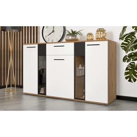 AX LIVING Formilo Sideboard Kommode Artisan Eiche Weiß matt 140,4 cm