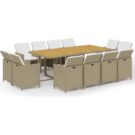 Maison Exclusive - Set da Pranzo da Giardino 13 pz con Cuscini in Polyrattan Beige (1/5)