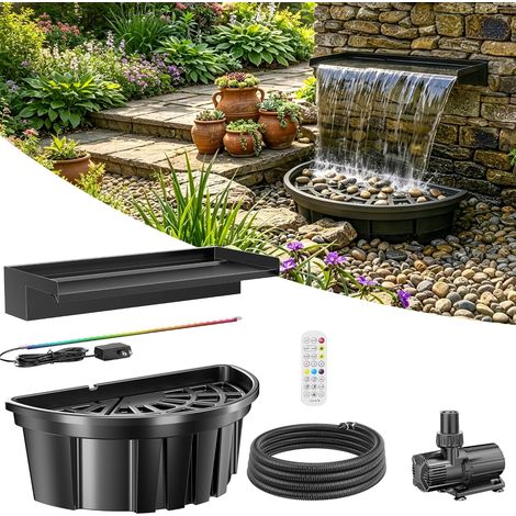 POPOSOAP Teich-Wasserfall-Set 6000 L/h mit LED-Beleuchtung und Filterbox, Teichfreier Gartenwasserfall für Garten und Hinterhof (1/5)