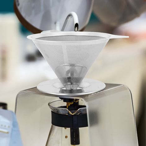 Filtre à café domestique en acier inoxydable réutilisable, filtre en entonnoir pour tasse à café filtre (1/5)