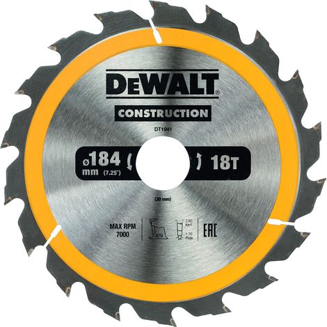 DeWalt DT1941-QZ Kreissägeblatt 184 x 30 mm, 18 Zähne, genageltes Holz