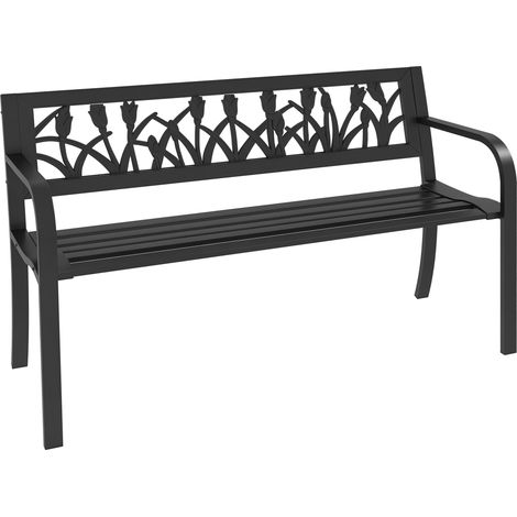 Panchina da Giardino a 2 Posti in Acciaio con Schienale Decorato e Braccioli, 125x50x75cm, Nero