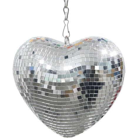 Boules À Facettes Disco En Forme De Coeur Miroir Réfléchissant 15 Cm Argent Chaîne Inclus (1/4)