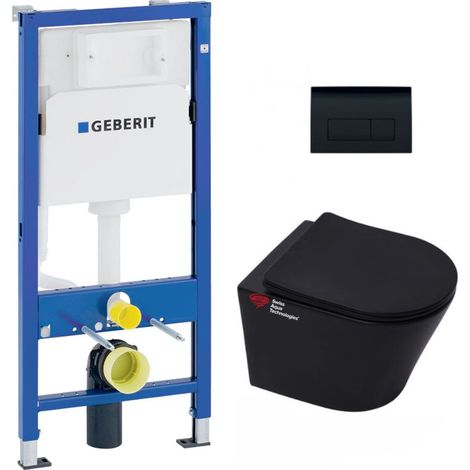 Pack WC bati-support Geberit Duofix + WC sans bride Swiss Aqua Technologies + abattant SoftClose0 + plaque Noire (BLINFIGEB7SP)
