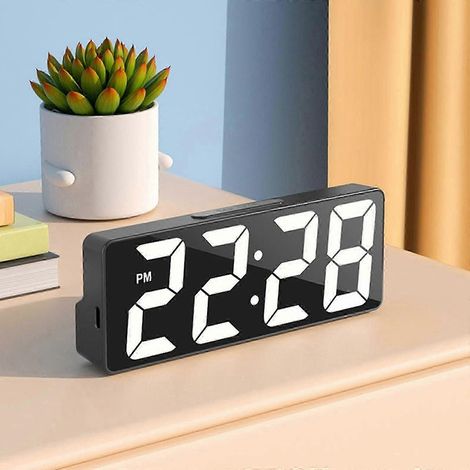 Digitaler Wecker mit schlichtem LED-Display, großem Digitalanzeige, verschiedenen Weckzeiten und Funktionen für Schreibtisch, Nachttisch, Arbeitszimmer, Küche und Spiegel.-Black (1/5)