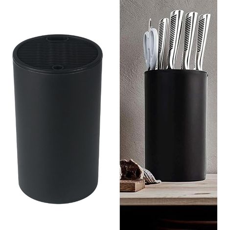 Bloc à couteaux sans couteau - Amovible - Vide - Avec design d'écoulement - Support rond universel pour tous les couteaux de cuisine - Noir (1/5)