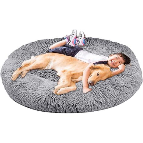 XXL Lit pour chien orthopédique rond lavable en mousse à mémoire de forme antistress gris