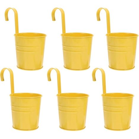 Lot de 6 pots de fleurs à suspendre en fer avec crochets pour balcon, clôture, balcon avec trou de drainage pour balustrade,balcon (6 pièces)