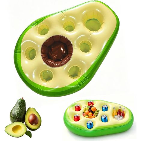 Glacière Gonflable Avocat (73x53cm) avec 6 Porte-Gobelets - Bar Flottant Tropical pour Boissons et Snacks, pour Piscine, Plage et Garden Party (1/5)