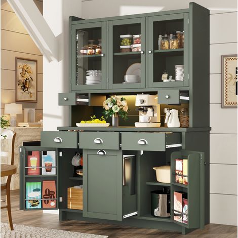 Armario de cocina 120x40x180 cm verde en MDF con LED RGB, 3 puertas de cristal y gran almacenaje (1/5)