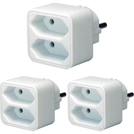 Adaptateur Multiprise 2 Prises Euro - Protection Renforcée Contre les Contacts - Blanc - Lot de 3 (1/4)
