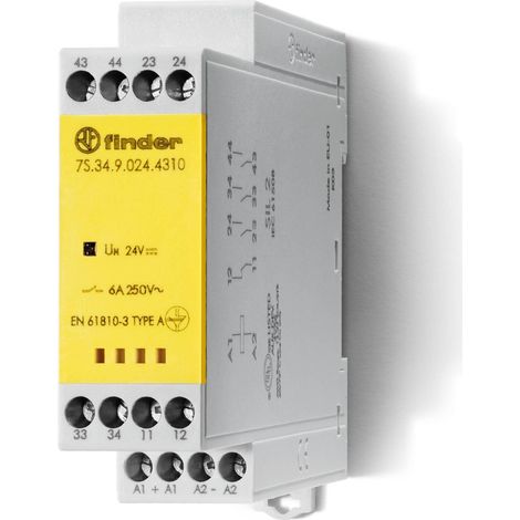 Relais mod contacts guidés 3NO + 1NC 6A 24V DC AgSnO2 SIL2 à cage FINDER 7S3490244310PAS