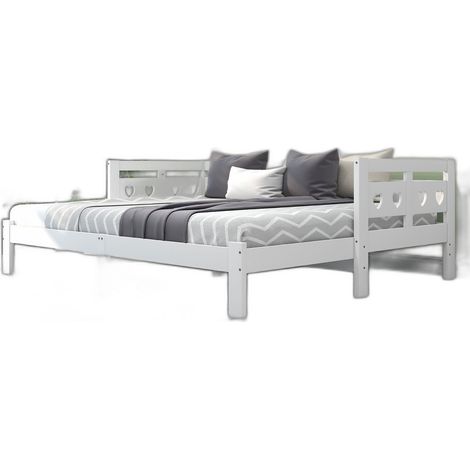 Banquette-lit escamotable en pin massif blanc, 90x200 cm, extensible avec seconde couchage (1/5)