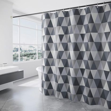 Rideau Douche, Rideau de Douche 180x200 cm, Rideau Baignoire pour Salle de Bains, Motif Triangle (1/5)
