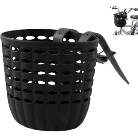 Cesta para bicicleta infantil, Cesta con hebilla de cuero, Cesta de plástico impermeable, 17,5 x 15 x 13,5 cm, Ajustable, Color negro (1/5)