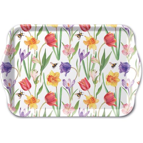 Mini plateau fleurs printanières et abeilles 20,5 x 13,5 cm
