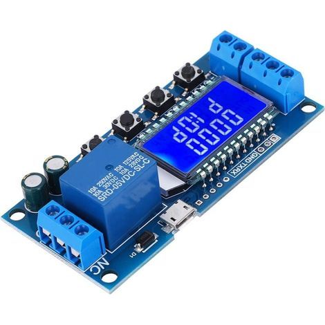Zeitverzögerungsrelaismodul (6–30 V DC) mit LCD-Anzeige, 0,01 s bis 9999 min Zeitverzögerung, unterstützt 5-V-Micro-USB-Stromversorgung, mit Verpolungsschutz (1/4)