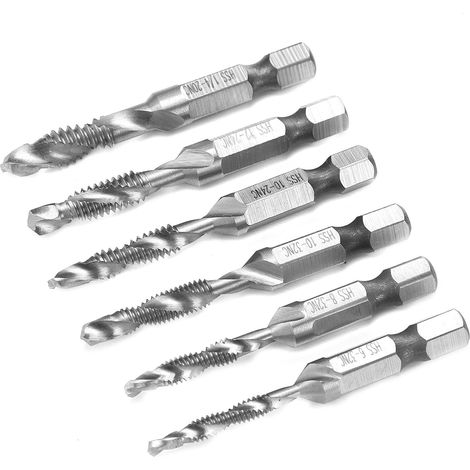 Lot de 6 tarauds HSS à tige hexagonale, filetage standard américain, foret de taraudage combiné, outils à main (1/5)