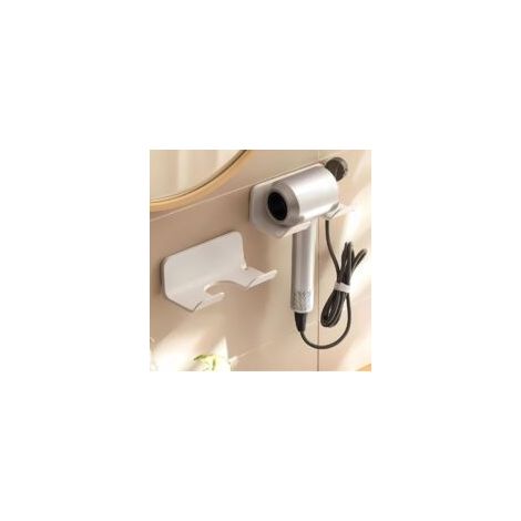 Supporto universale per asciugacapelli, supporto da parete per asciugacapelli, gancio con spina e organizer per cavo, autoadesivo per mobiletto del bagno (1 confezione, bianco) - Crezuo