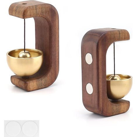 1 - Sonnette Magnétique - Carillon de Porte - Bois de Noyer et Laitre - Décoration Vintage pour Entrée et Commerce - Couleur Naturelle - 4x2,5x7,5cm (1/5)
