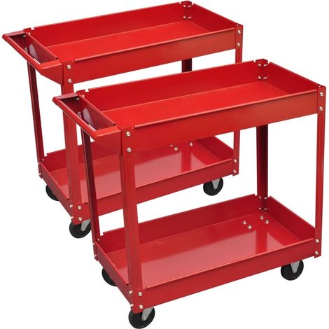 Carrito de herramientas de taller 2 uds 2 estantes rojo 100 kg
