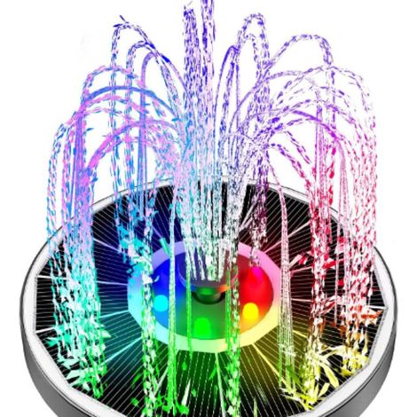 3.5W Fontaine Solaire 7 LEDs Colorée, Solaire Flottant Extérieur Fontaine Pompe Bassin Solaire avec 6 Buses pour Bain d'oiseaux,Étang,Piscine,Jardin Fontaine,Décoration de Jardin