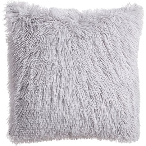 Housse de coussin - Fourrure synthétique - 40 x 40 cm - Fermeture éclair cachée - Pour canapé lit ou intérieur - 1 pièce - Gris (1/5)