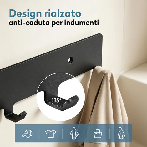 doporro Appendiabiti da Parete con 7 Ganci, Attaccapanni da Muro in Metallo, Strato Antiruggine, Ganci Appendiabiti per Camera da Letto, Ingresso, Cucina, Bagno, Nero, Stalo-17