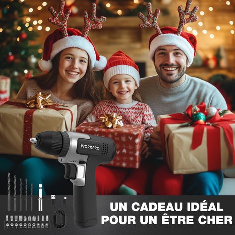WORKPRO Kit de Perceuses Visseuse Sans Fil 8V Noir, Visseuse Devisseuse Sans Fil 2000mAh, Couple 12Nm, Mandrin de Perçage 10mm, LED Lumière, Kit d'Accessoires Complet, pour Réparation Maison DIY — vue 5