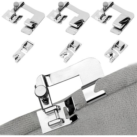 6 Pieds de biche ourlet roulé, Acier inoxydable, 3mm 4mm 6mm 4/8 6/8 8/8 pouces, Pour machines à coudre domestiques (1/5)