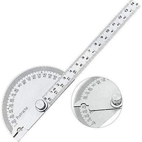 Goniomètre réglable de 145 mm à 180 degrés — Rapporteur semi-circulaire, règle à tête ronde et équerre de mesure en acier inoxydable (1/5)
