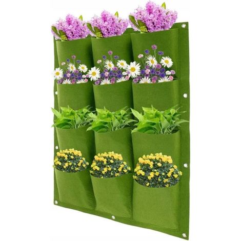 Vasi da giardino sospesi per fiori, spezie, erbe aromatiche, 12 tasche, in feltro, 80x60 cm (1/5)