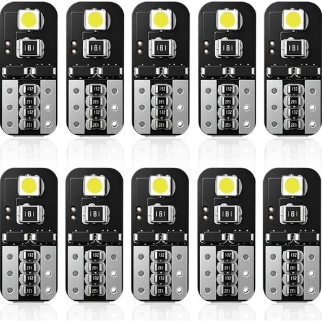 10 PCS Ampoules LED T10 W5W, 6500K Blanc Canbus Sans Erreur, 12V Ampoule Voiture Intérieur pour Plafonnier, Plaque d'immatriculation, Coffre, Veilleuse, Tableau de Bord (1/5)